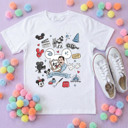 It Started With a Mouse, Full Art Printed T-Shirt, Florida, Orlando, Magical World - Adults & Kids Sizes
