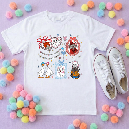 Cat Aristocat Inspired Printed Pink T-Shirt, Underwater, Kittens, Marie, Duchess and Friends - Adults & Kids Sizes - Cotton T-Shirt