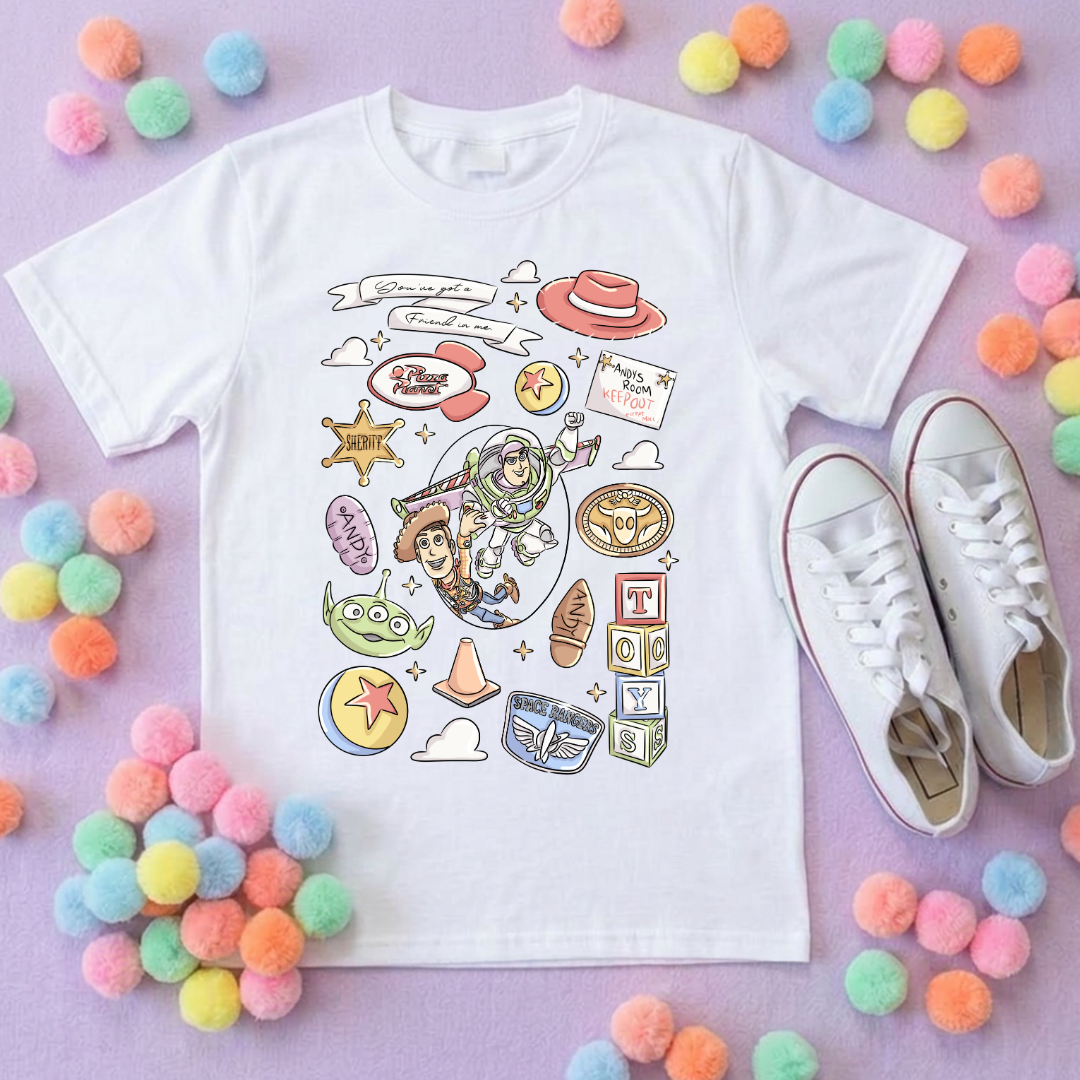 Story Toy Inspired Full Art Printed Ears T-Shirt, Florida, Orlando, Bo Peep, Jessie, Buzz, Toy Story - Adults & Kids Sizes - Cotton T-Shirt