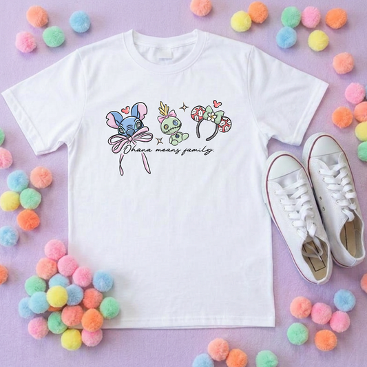 Blue Alien Stitch Inspired Printed White T-Shirt, Hawaii, Hawaiian Rollercoaster, Lilo, Scrump - Adults & Kids Sizes - Cotton T-Shirt