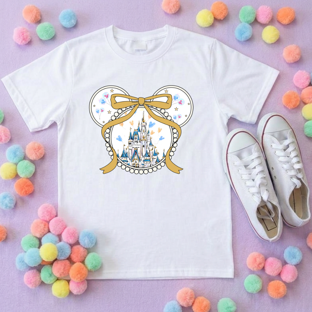 Magical Castle Bow Printed Pink T-Shirt, Florida, Orlando, Magical World - Adults & Kids Sizes