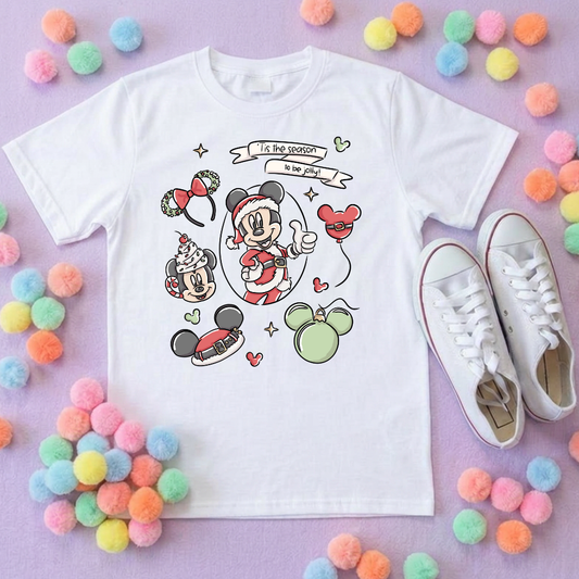 Christmas Mouse Full Art T-Shirt, Ears, Florida, Orlando, Christmas T-Shirts, Christmas Outfits - Adults & Kids Sizes - Cotton T-Shirt