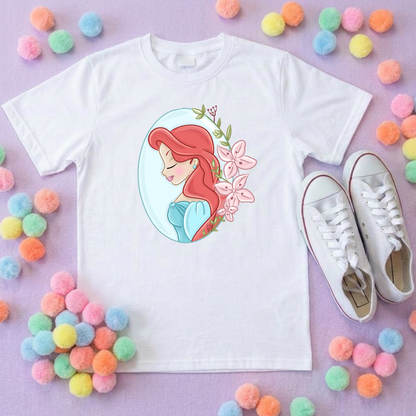 Ariel & Flowers, Mermaid Little Inspired Printed T-Shirt, Underwater, Little Mermaid, Ariel and Friends - Adults & Kids Sizes - Cotton T-Shirt