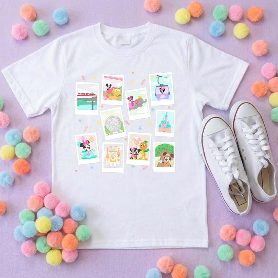 Polaroids at the Park Life T-Shirt, Ears, Florida, Orlando, Cruise Holidays T-Shirts, Holiday Outfits - Adults & Kids Sizes - Cotton T-Shirt