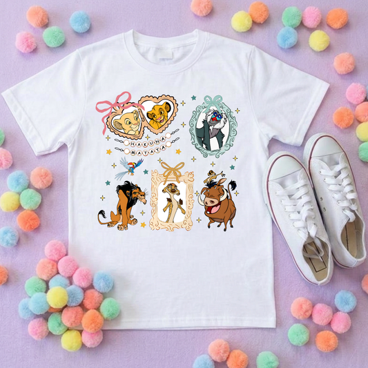 King Lion Inspired Printed White T-Shirt, Lions, Nala Simba, Mufasa, Inspired Character T-Shirts - Adults & Kids Sizes - Cotton T-Shirt