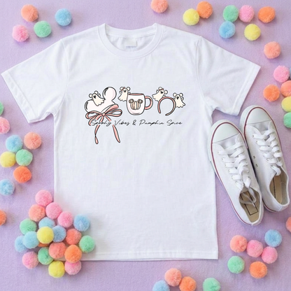 Ghost Mouse, Pumpkin Spice T-Shirt, Ears, Florida, Orlando, Halloween T-Shirts, Halloween Outfits - Adults & Kids Sizes - Cotton T-Shirt