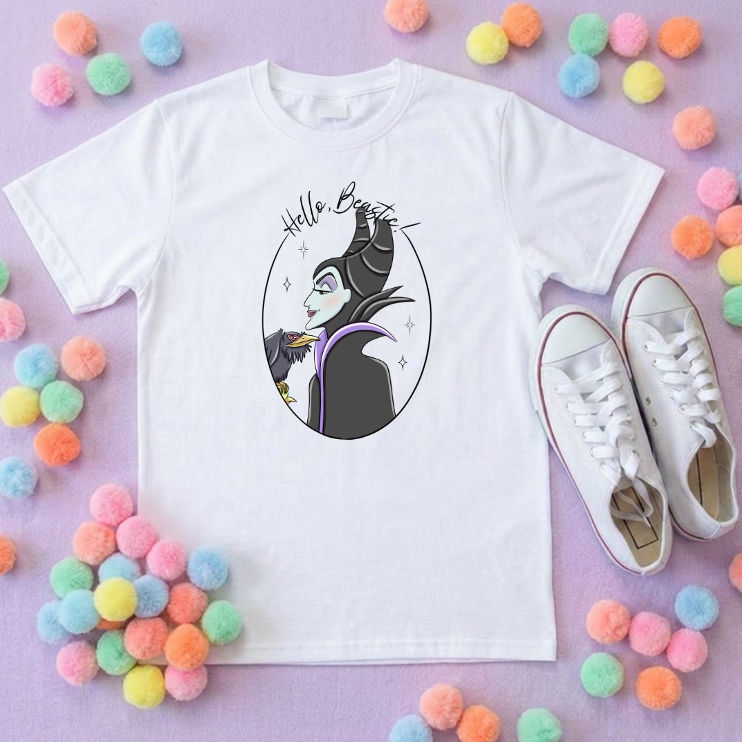 Villain Inspired Printed T-Shirt, Hello Beastie, De-vil, Evil Queen & Stepmum Villains Theme - Adults & Kids Sizes - Cotton T-Shirt
