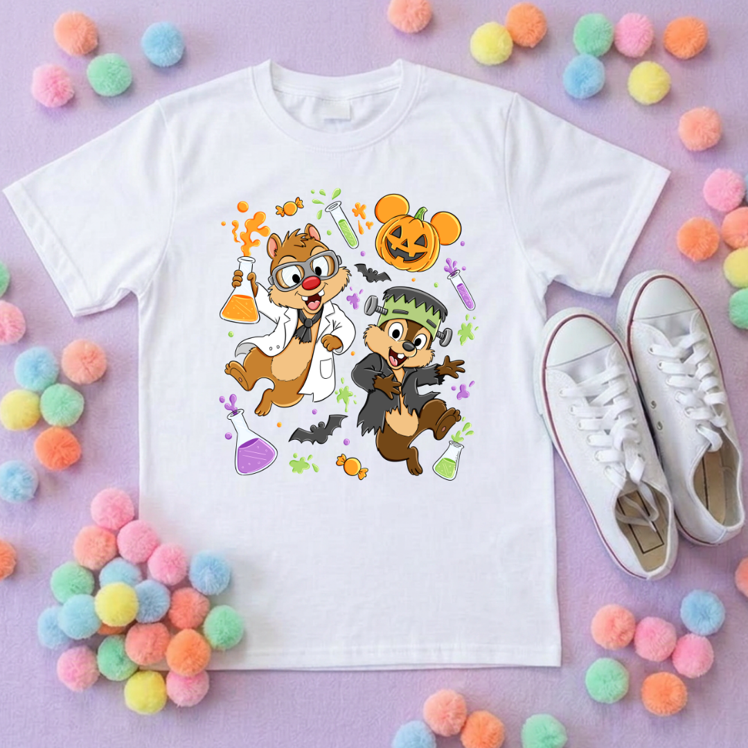Halloween Pals, Chip & Dale Printed T-Shirt, Halloween, Inspired Character T-Shirts - Adults & Kids Sizes - Cotton T-Shirt