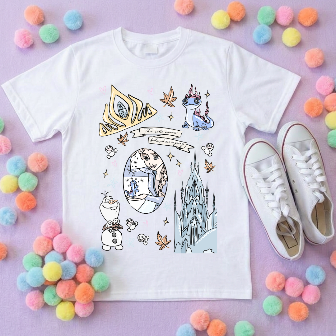 Frozen Sisters, Full Art Design Inspired Printed T-Shirt, Norwegian Style, Happy Snowman, Olaf, Bruni - Adults & Kids Sizes - Cotton T-Shirt
