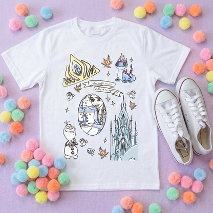 Frozen Sisters, Full Art Design Inspired Printed T-Shirt, Norwegian Style, Happy Snowman, Olaf, Bruni - Adults & Kids Sizes - Cotton T-Shirt