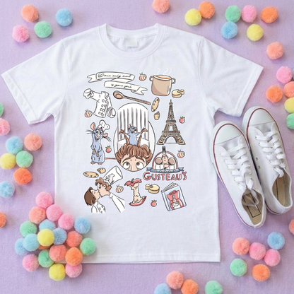 Chez Remi Full Art Rat Inspired Printed T-Shirt, French Mouse Chef, Ratatouille - Adults & Kids Sizes - Cotton T-Shirt