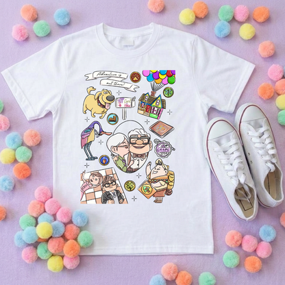 Up Full Art House Inspired Printed White T-Shirt, Florida, Orlando, Ellie and Karl, Kevin, Dug - Adults & Kids Sizes - Cotton T-Shirt