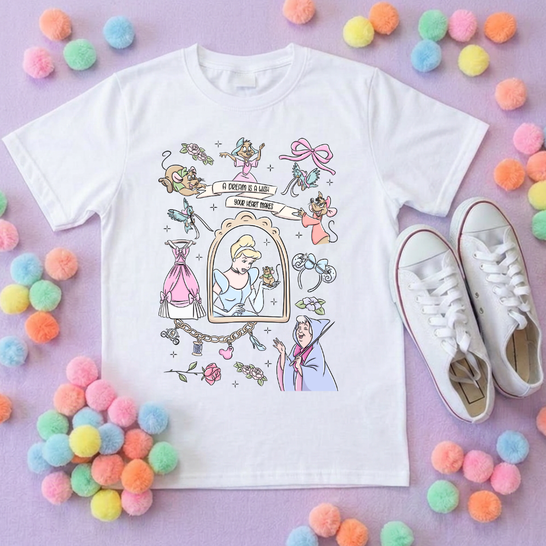 Ballgown Princess Full Art Inspired Printed T-Shirt, Princess Movie, Mouse Ears, Princess- Adults & Kids Sizes - Cotton T-Shirt