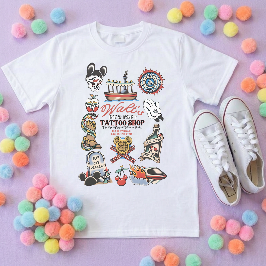 Walts Tattoo Park Life T-Shirt, Ears, Florida, Orlando, Cruise Holidays T-Shirts, Holiday Outfits - Adults & Kids Sizes - Cotton T-Shirt