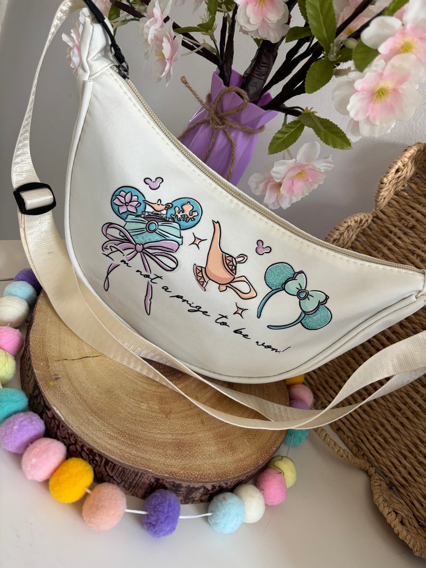 Arabian Princess, Genie Lamp Cream Dumpling Bags, Printed Inspired Cross Body Bags, Theme Park Bags, Florida, Orlando, Paris