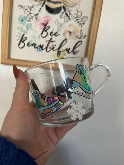 Winter Theme Ice Skate Icebreaker Glass Mug - Perfect for Hot Beverages - Drinkware