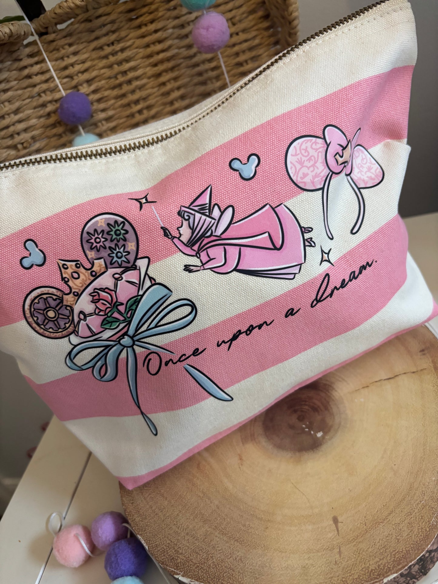 Princess Theme, Beauty Sleeping Make Up Bags, Printed Inspired Make Up Bags, Ears Bags, Florida, Orlando, Paris, Nautical Theme Make Up Bag