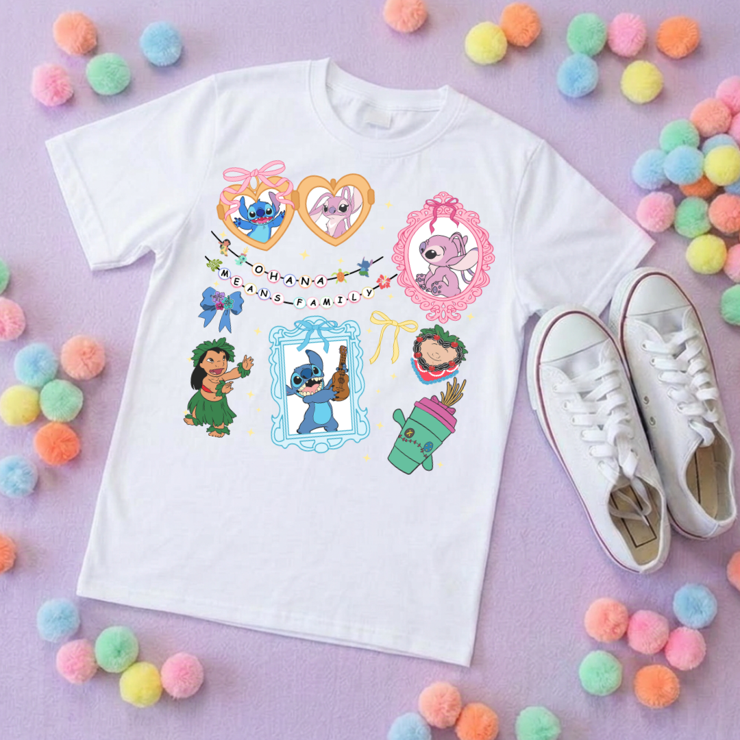 Blue Alien Stitch Inspired Printed Blue T-Shirt, Hawaii, Hawaiian Rollercoaster, Lilo, Scrump - Adults & Kids Sizes - Cotton T-Shirt