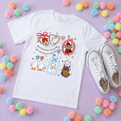 Cat Aristocat Inspired Printed Pink T-Shirt, Underwater, Kittens, Marie, Duchess and Friends - Adults & Kids Sizes - Cotton T-Shirt