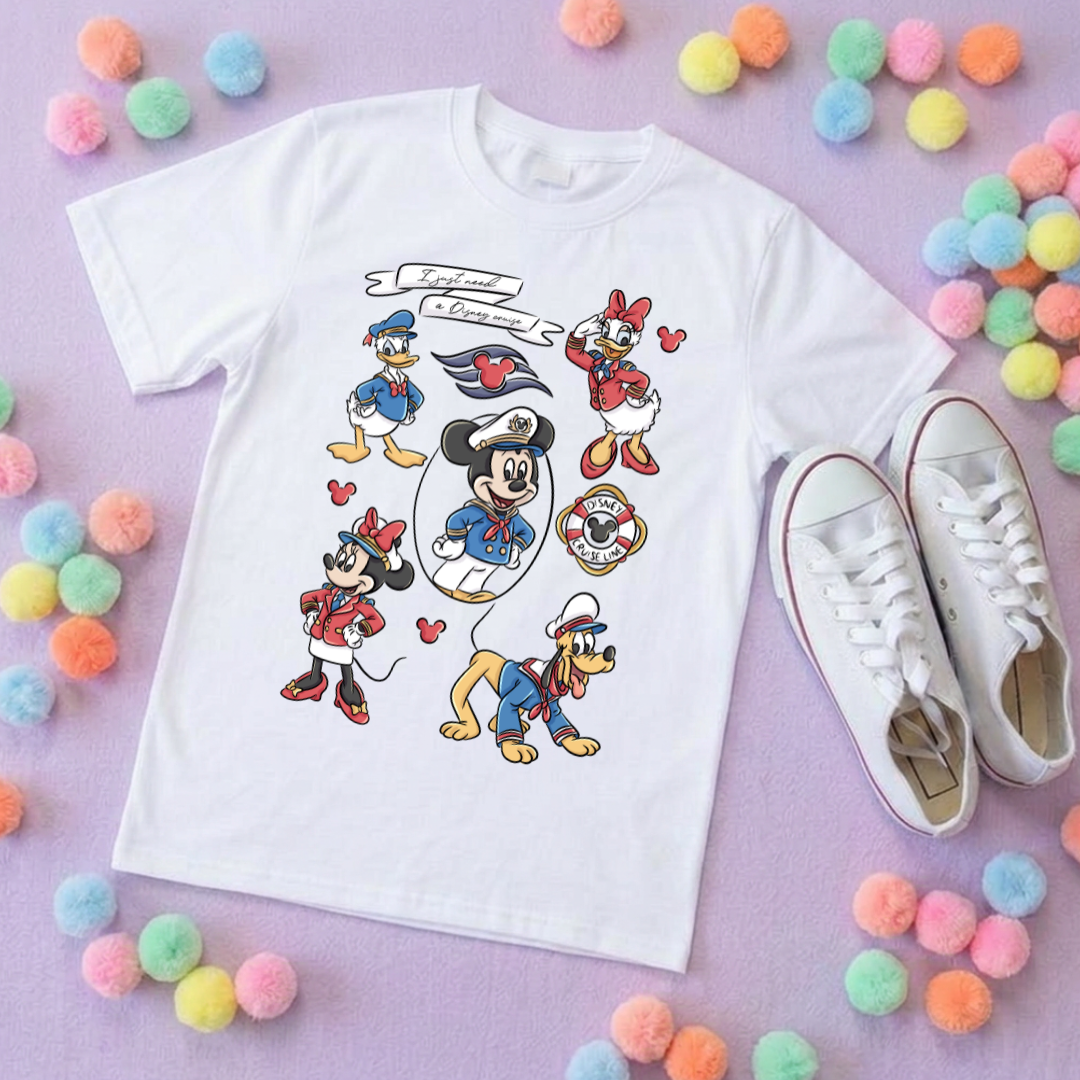 Cruise Mouse Ears Full Art T-Shirt, Ears, Florida, Orlando, Cruise Holidays T-Shirts, Holiday Outfits - Adults & Kids Sizes - Cotton T-Shirt