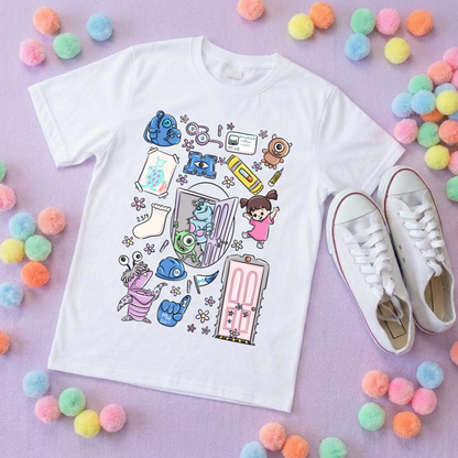 Monsters, Boo Full Art Inspired Printed Blue T-Shirt, Monsters Inc, University, Mike, Sully, Boo and Friends - Adults & Kids Sizes - Cotton T-Shirt