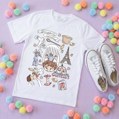 Chez Remi Full Art Rat Inspired Printed T-Shirt, French Mouse Chef, Ratatouille - Adults & Kids Sizes - Cotton T-Shirt