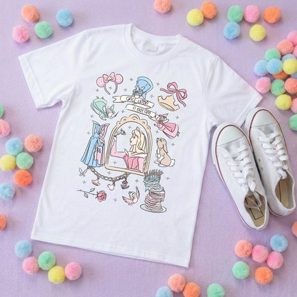 Sleeping Princess Full Art Inspired Printed T-Shirt, Princess Movie, Mouse Ears, Princess- Adults & Kids Sizes - Cotton T-Shirt