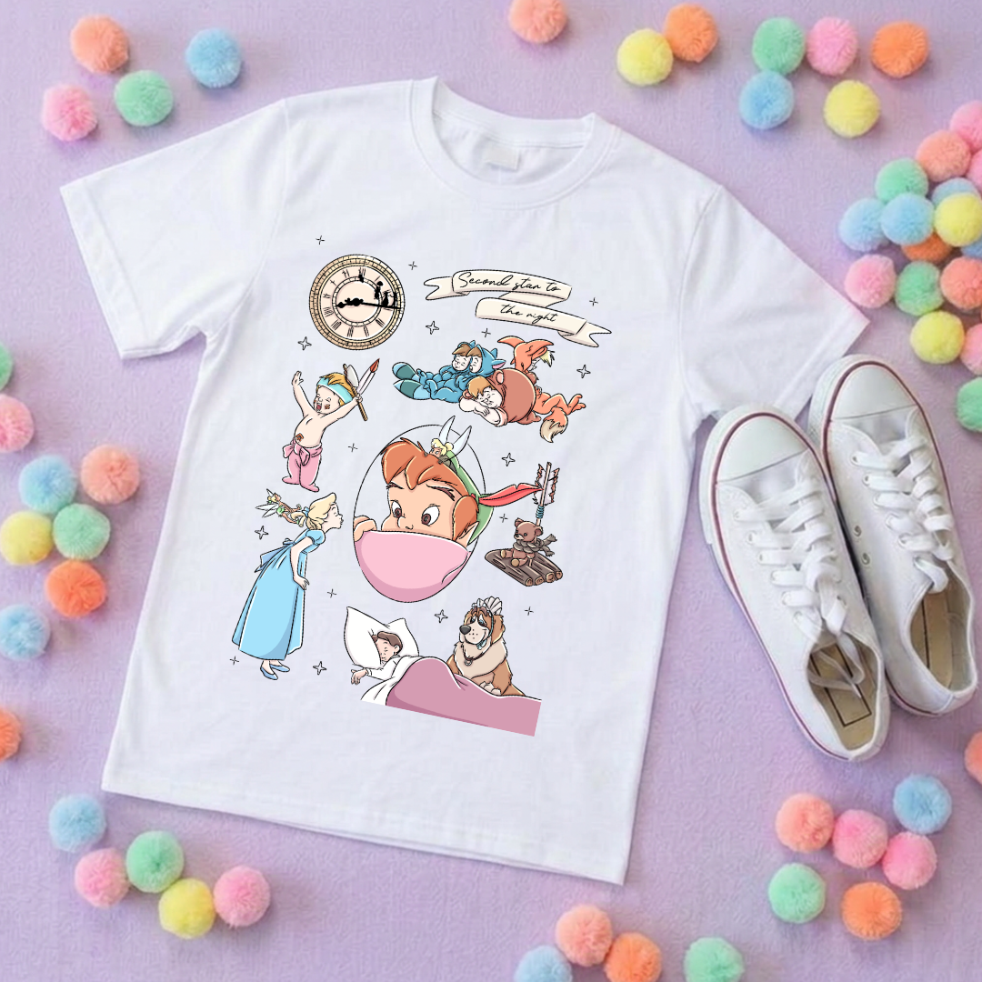 Neverland Full Art Inspired Printed T-Shirt, Neverland Movie, Mouse Ears, Princess- Adults & Kids Sizes - Cotton T-Shirt