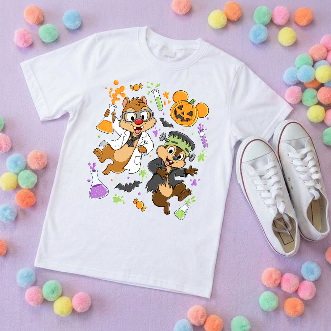 Halloween Pals, Chip & Dale Printed T-Shirt, Halloween, Inspired Character T-Shirts - Adults & Kids Sizes - Cotton T-Shirt