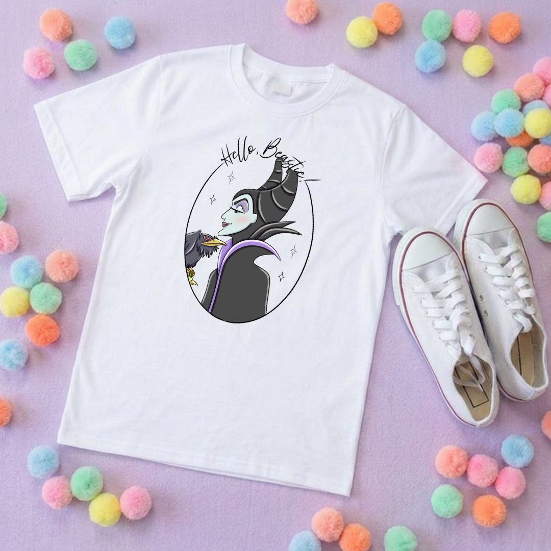Villain Inspired Printed T-Shirt, Hello Beastie, De-vil, Evil Queen & Stepmum Villains Theme - Adults & Kids Sizes - Cotton T-Shirt