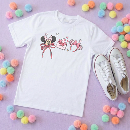 Magical Girlie Mouse Hearts Bow Printed T-Shirt, Florida, Orlando, Magical World - Adults & Kids Sizes