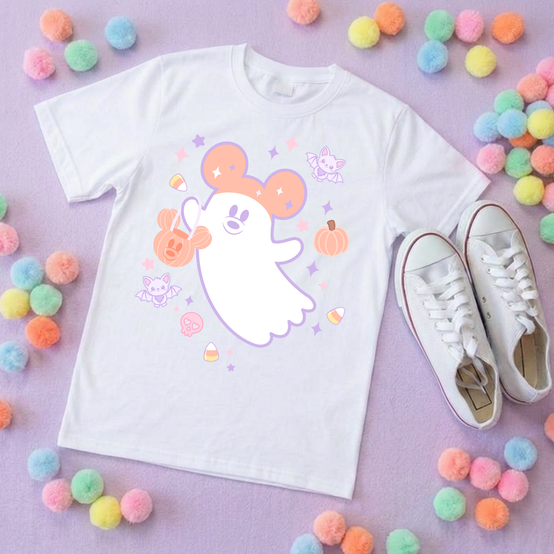Pastel Ghosties, Boo Full Art Inspired Printed T-Shirt, Cute Halloween - Adults & Kids Sizes - Cotton T-Shirt