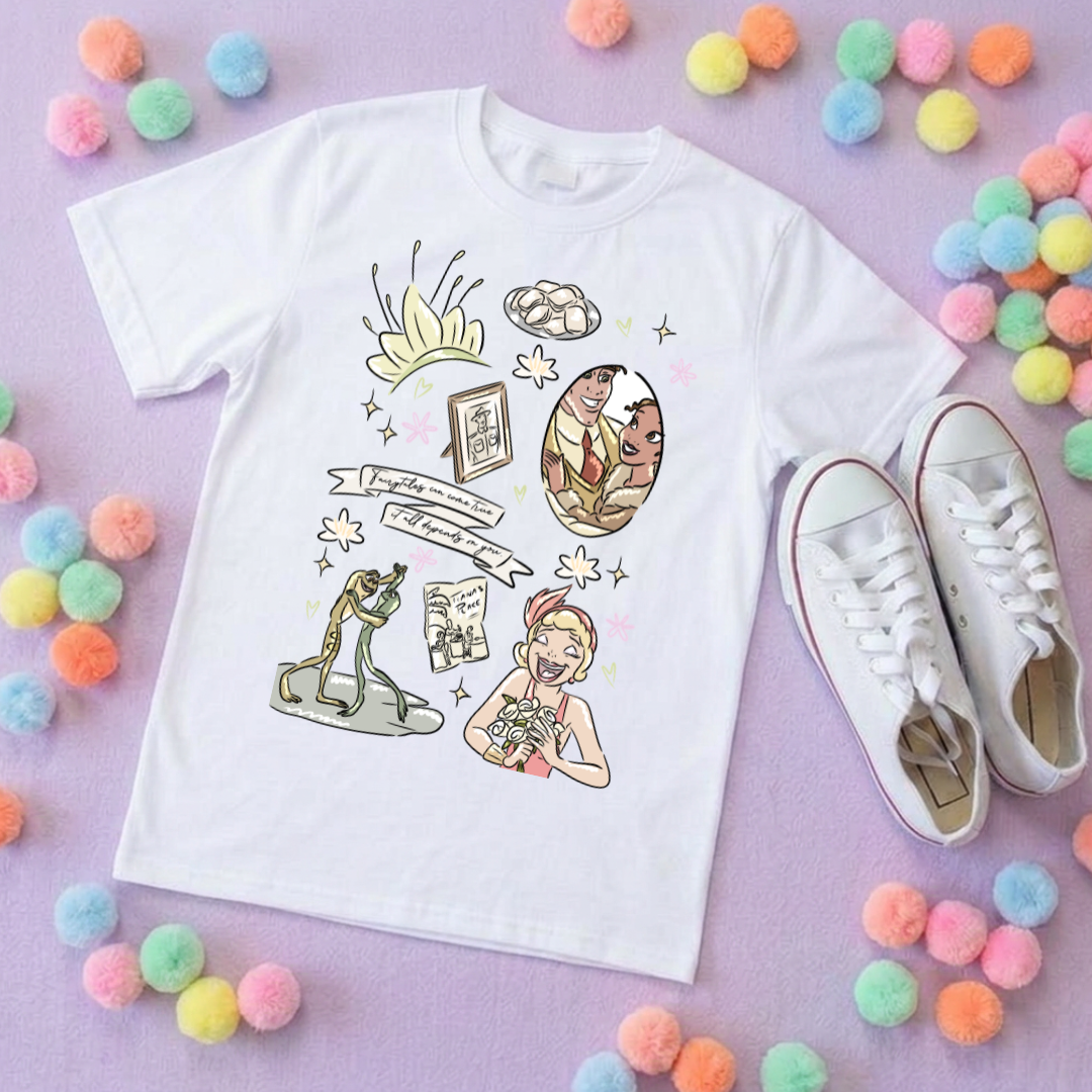 Bayou Frog Princess Full Art Inspired Printed T-Shirt, Princess Movie, Mouse Ears, Princess- Adults & Kids Sizes - Cotton T-Shirt
