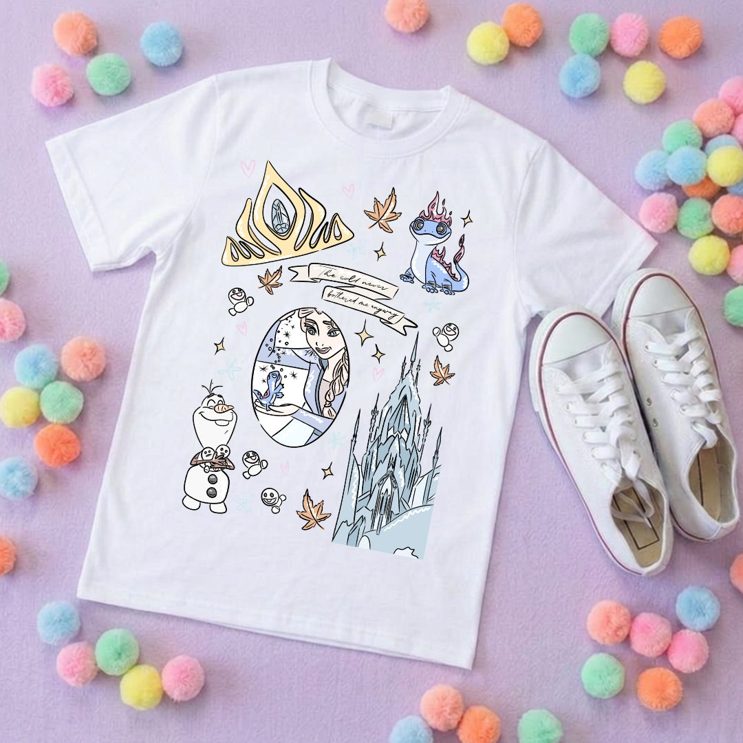 Frozen Sisters, Full Art Design Inspired Printed T-Shirt, Norwegian Style, Happy Snowman, Olaf, Bruni - Adults & Kids Sizes - Cotton T-Shirt