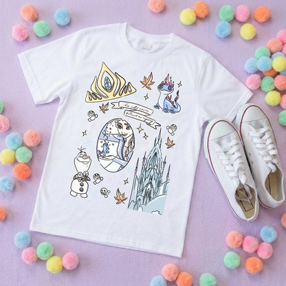 Frozen Sisters, Full Art Design Inspired Printed T-Shirt, Norwegian Style, Happy Snowman, Olaf, Bruni - Adults & Kids Sizes - Cotton T-Shirt