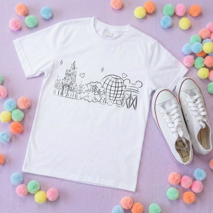 Exclusive Design, 4 Park Sketch Tee, Park Life T-Shirt, Ears, Florida, Orlando, Cruise Holidays T-Shirts, Holiday Outfits - Adults & Kids Sizes - Cotton T-Shirt