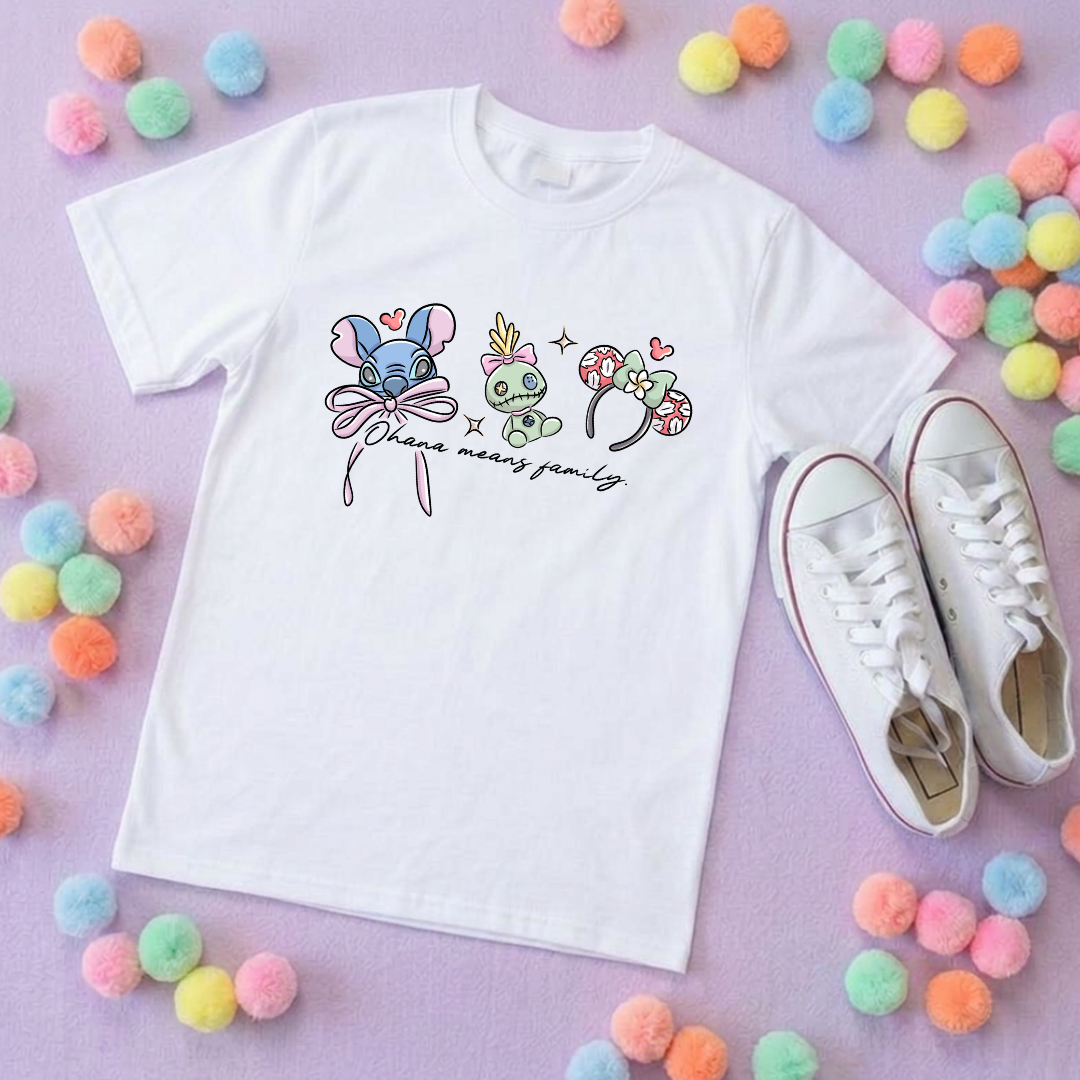 Blue Alien Stitch Inspired Printed White T-Shirt, Hawaii, Hawaiian Rollercoaster, Lilo, Scrump - Adults & Kids Sizes - Cotton T-Shirt