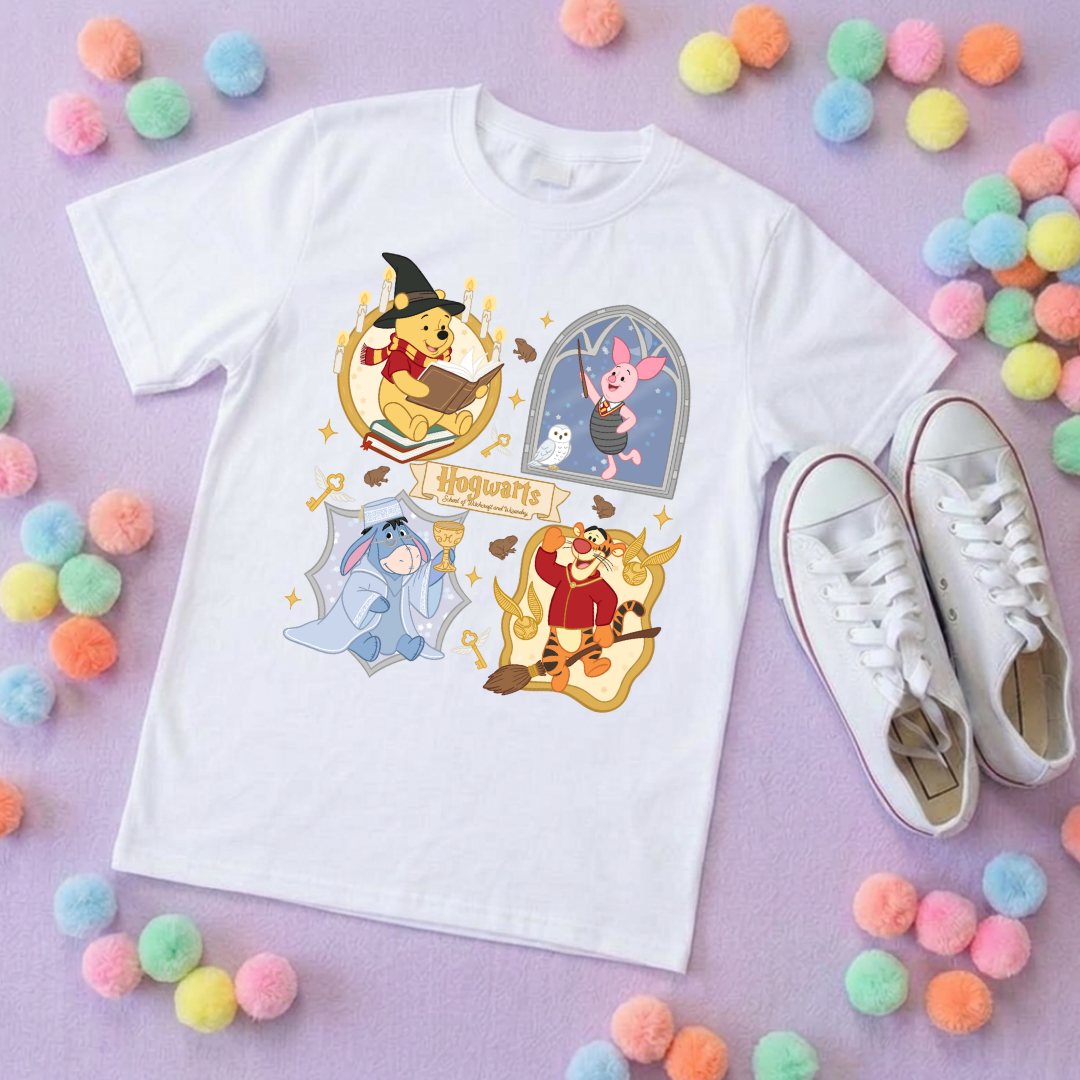 Winnie in Hogwarts Full Art Park Life T-Shirt, Ears, Florida, Orlando, Cruise Holidays T-Shirts, Holiday Outfits - Adults & Kids Sizes - Cotton T-Shirts