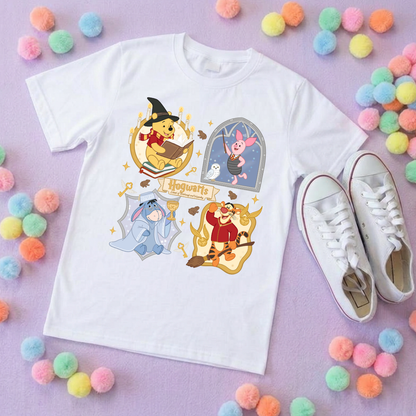 Winnie in Hogwarts Full Art Park Life T-Shirt, Ears, Florida, Orlando, Cruise Holidays T-Shirts, Holiday Outfits - Adults & Kids Sizes - Cotton T-Shirts