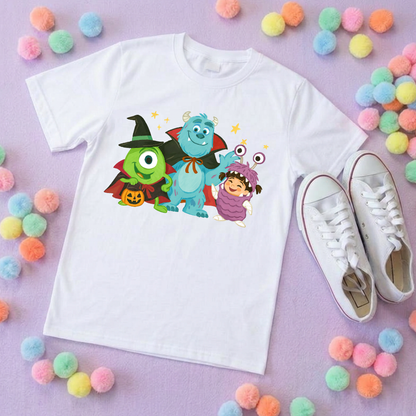 Spooky Monsters, Boo Full Art Inspired Printed Blue T-Shirt, Monsters Inc, University, Mike, Sully, Boo and Friends - Adults & Kids Sizes - Cotton T-Shirt