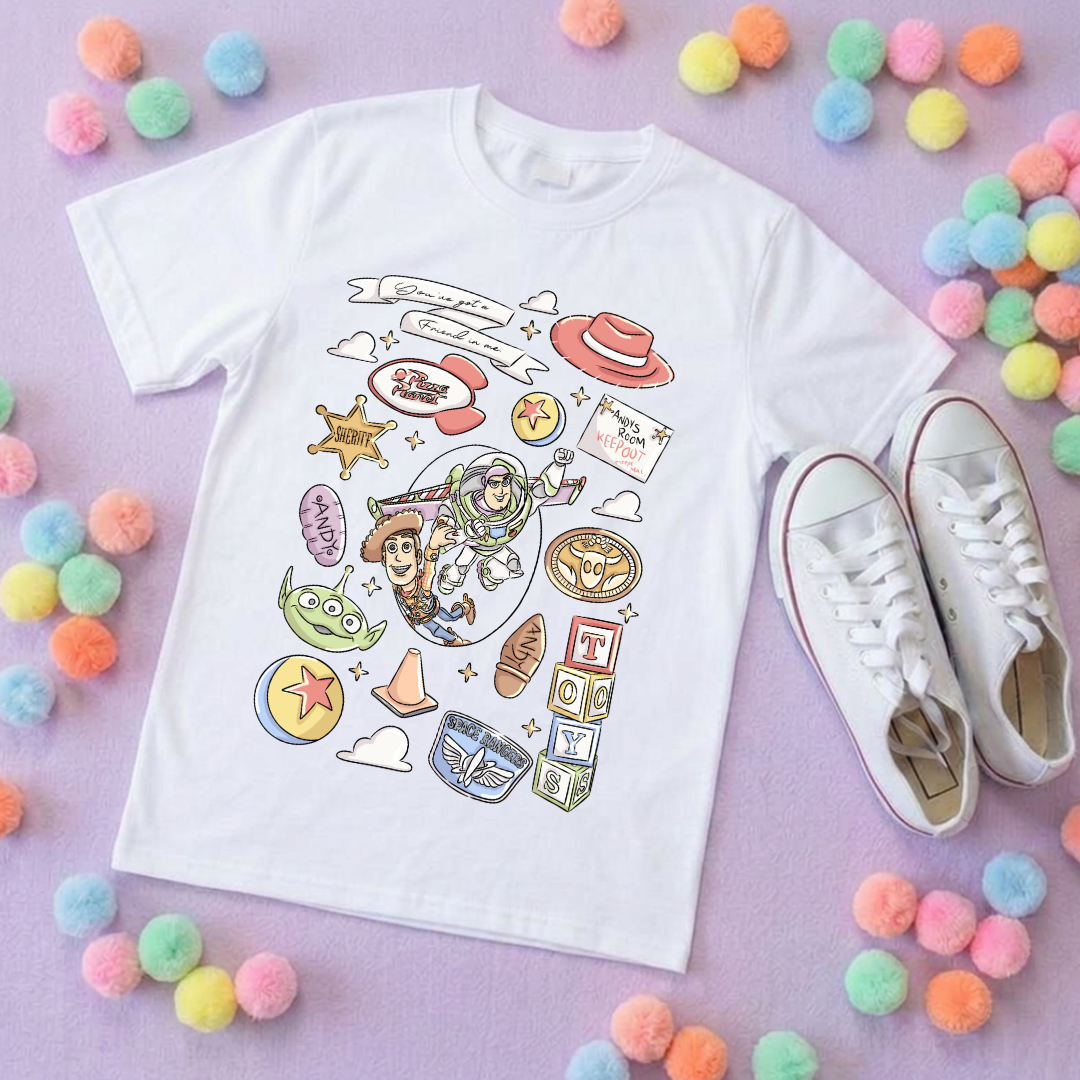 Story Toy Inspired Full Art Printed Ears T-Shirt, Florida, Orlando, Bo Peep, Jessie, Buzz, Toy Story - Adults & Kids Sizes - Cotton T-Shirt