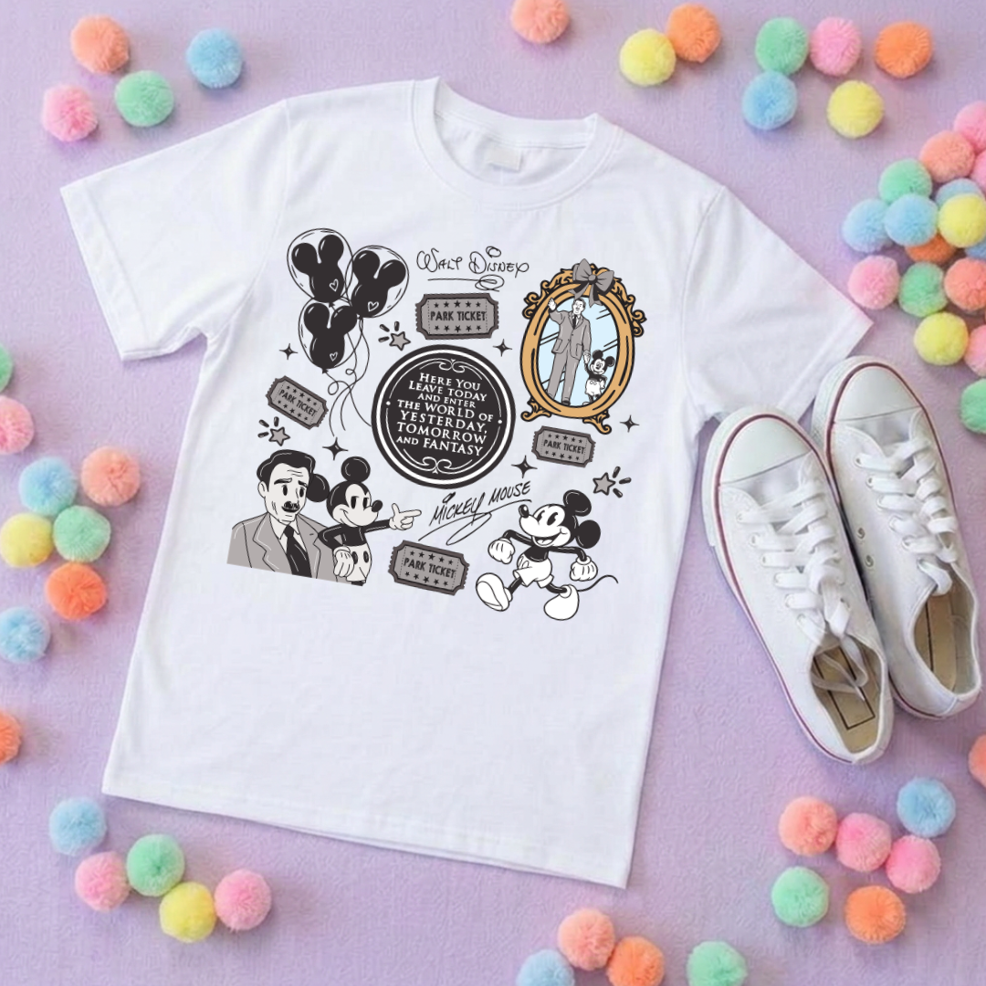 Magical Kingdom, Walt and mouse, Printed T-Shirt, Florida, Orlando, Magical World - Adults & Kids Sizes