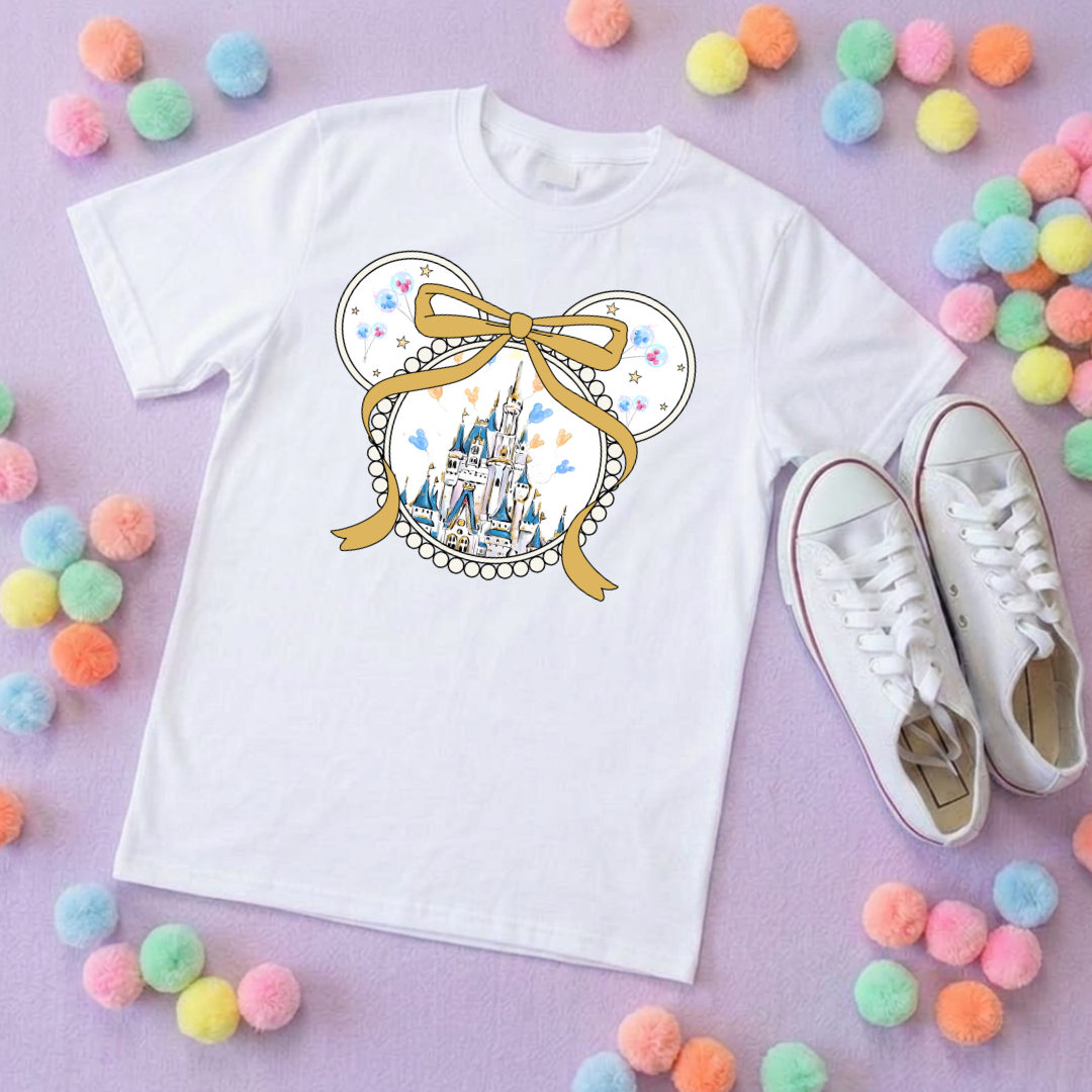 Magical Castle Bow Printed Pink T-Shirt, Florida, Orlando, Magical World - Adults & Kids Sizes