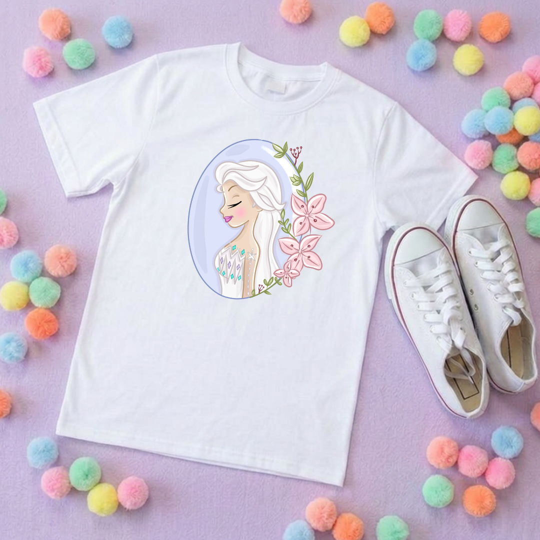 Elsa & Flowers Inspired Printed T-Shirt, Princess, Magical Kingdom, Inspired Character T-Shirts - Adults & Kids Sizes - Cotton T-Shirt