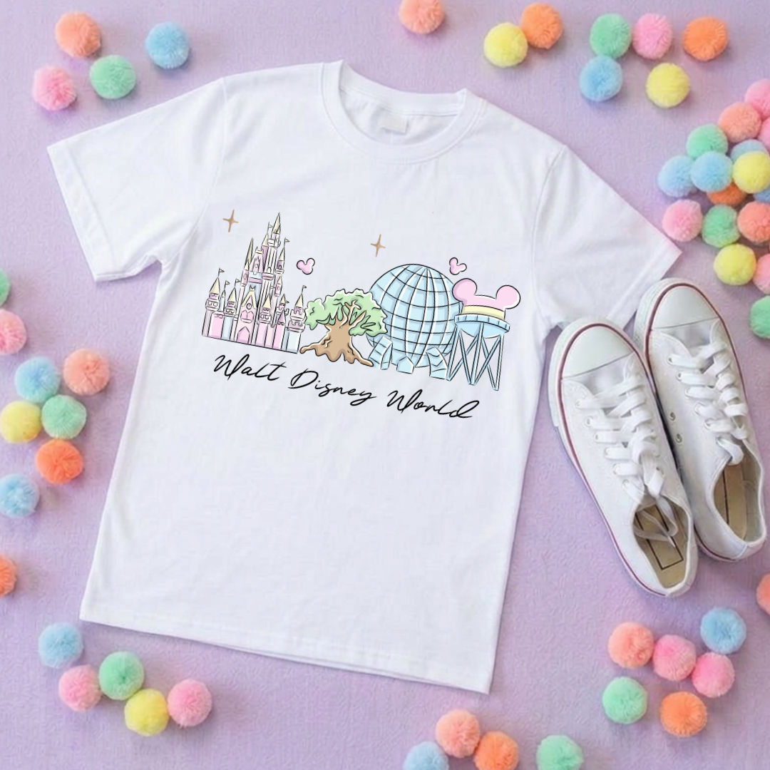 Exclusive Design, 4 Park Pastel Tee, Park Life T-Shirt, Ears, Florida, Orlando, Cruise Holidays T-Shirts, Holiday Outfits - Adults & Kids Sizes - Cotton T-Shirt