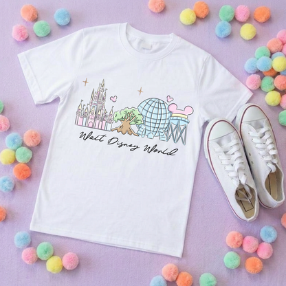 Exclusive Design, 4 Park Pastel Tee, Park Life T-Shirt, Ears, Florida, Orlando, Cruise Holidays T-Shirts, Holiday Outfits - Adults & Kids Sizes - Cotton T-Shirt