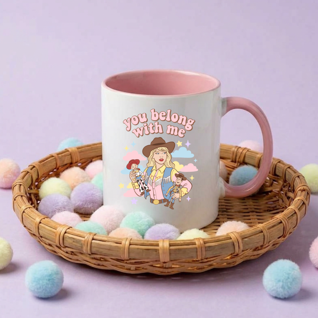 Toys Story Tay Tay I Knew You, 11oz Pink Handle Mug, Jessie and Woody Mug