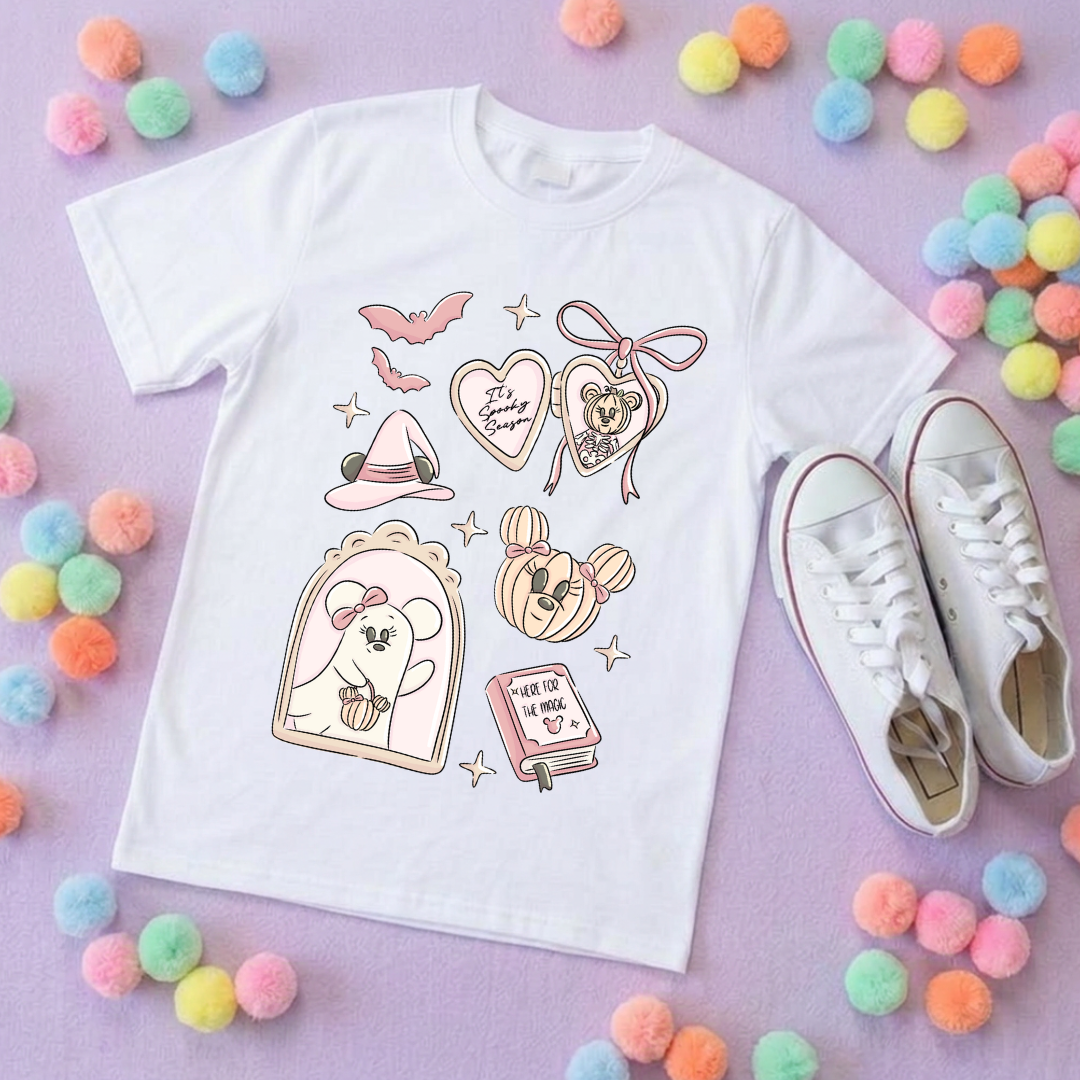 Halloween Ghost Mouse and Ears T-Shirt, Ears, Florida, Orlando, Jumper, Halloween Outfits, - Adults & Kids Sizes - Cotton T-Shirt