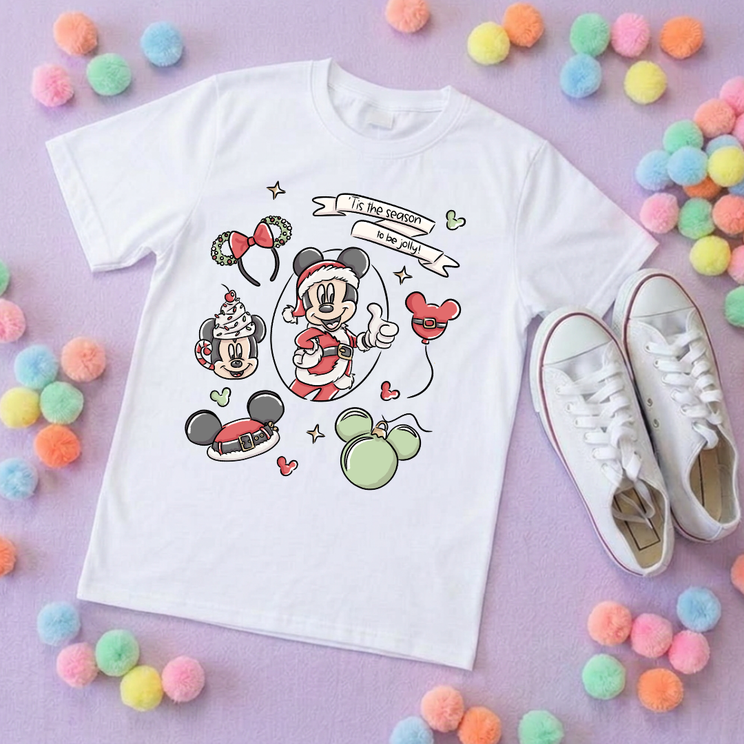 Christmas Mouse Full Art T-Shirt, Ears, Florida, Orlando, Christmas T-Shirts, Christmas Outfits - Adults & Kids Sizes - Cotton T-Shirt