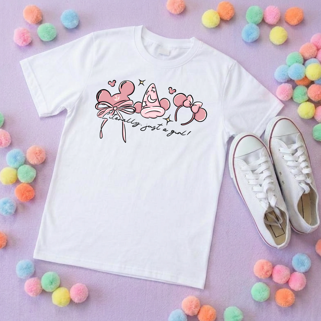 Magical Sorcerer, Just a Girl Bow Printed T-Shirt, Florida, Orlando, Magical World - Adults & Kids Sizes